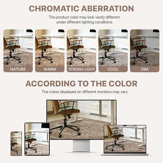 36"x48" Office Chair Mat for Hardwood Tile Floor, Under Desk Carpet Protector for Rolling Computer Chair Mat, Machine Washable Area Rug, Anti-Slip 1/5" Thick Low Pile Thin Vinyl Floor Mat, Brown Red
