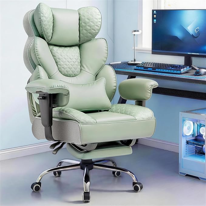 GTPLAYER Big and Tall Gaming Chair Ergonomic Heavy Duty Office Chair Racing Seat with Adjustable Lumbar Pillow Footrest 150° Reclining Thickened Armrests Breathable Mesh for Esports/PC Gaming