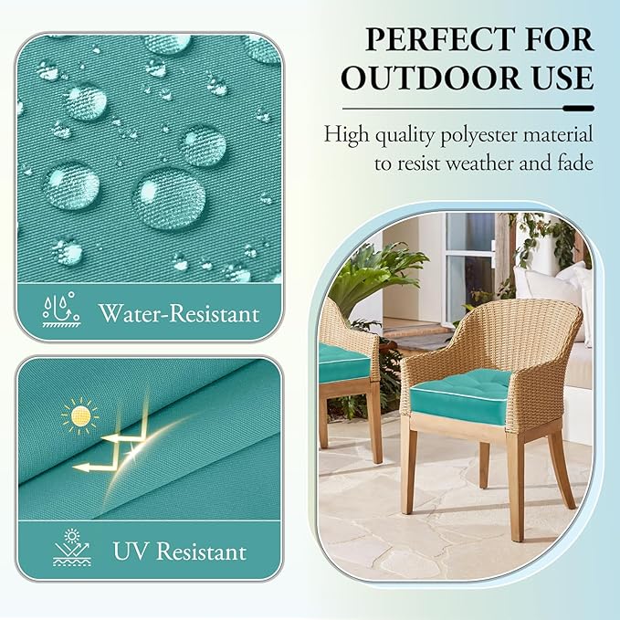 Wellsin Outdoor Chair Cushions Set of 2, Patio Cushions for Outdoor Furniture, Tufted Waterproof Outdoor Chair Pads, 17 x 17 Inch, Teal