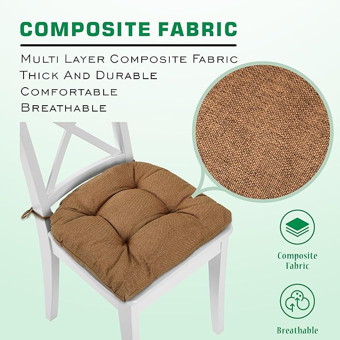 SQUARE MOON Chair Cushions for Dining Chairs, 3 Inch Thick Comfortable Kitchen Chair Pads, Dining Room Seat Cushions with Ties, Machine Washable, 17" x 16" x 3", 4/Pack, Coffee