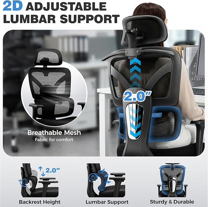 Ergonomic Office Chair, High Back Mesh Desk Chairs Comfy with Adjustable Lumbar Support, Home Computer Gaming Chair with 3D Headrest for Long Hours, 4 Pack