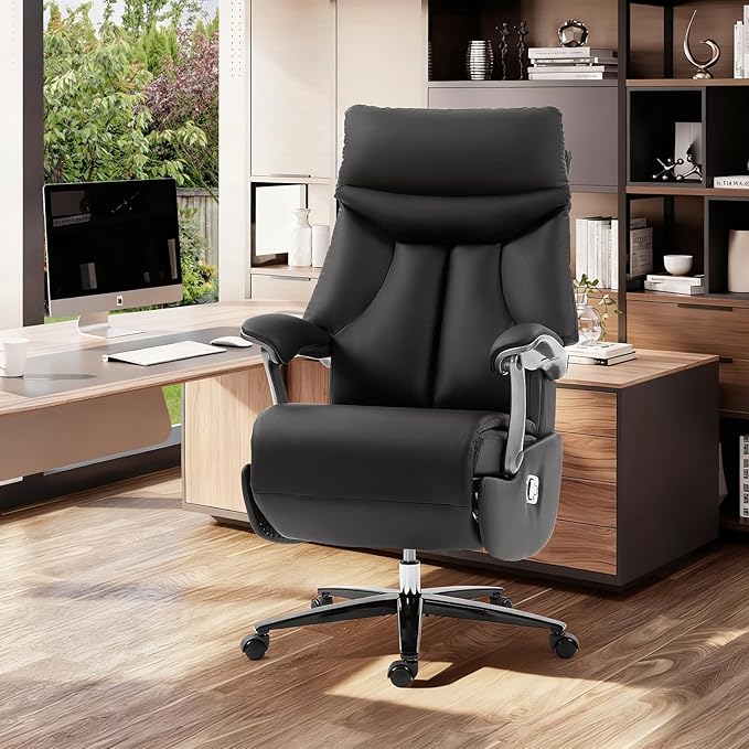 ECOTOUGE Electric Executive Office Chair with Footrest, 400LBS Big and Tall Office Chair, Comfortable Ergonomic Recliner Chair for Home Office, Studio or Gaming Room, Black