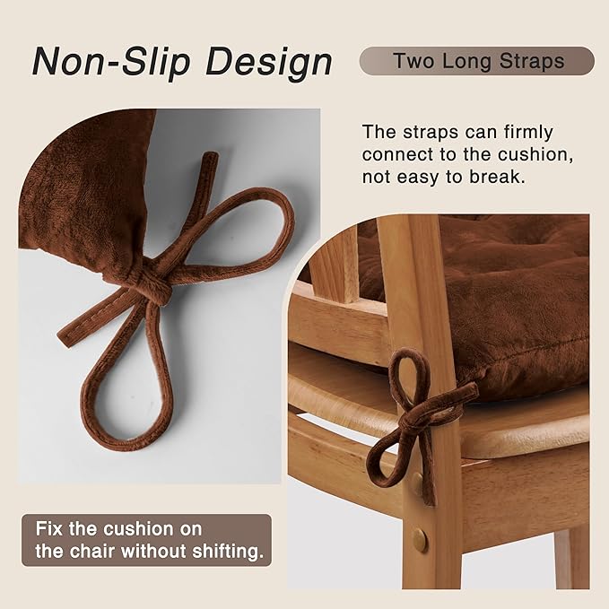OVOV 1 Pack Chair Cushions for Dining Chairs Soft Seat Cushions for Kitchen Desk Chairs Square Chair Pads with Ties (15.5"x15.5" Coffee)