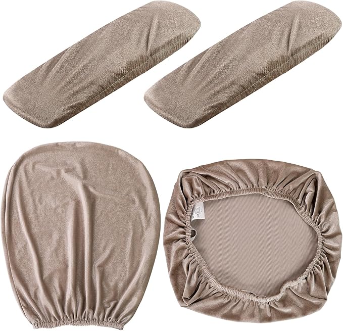 Tallew 4 Pcs Office Chair Covers Set Computer Universal Protective Stretchable Chair Seat Covers Desk Armrest Slipcovers Pads Office Cushion Backrest for Rotating(Khaki)