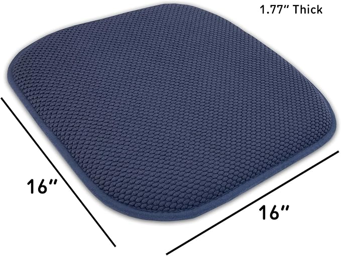 Sweet Home Collection Memory Foam Chair Cushion Honeycomb Pattern Solid Color Slip Non Skid Rubber Back Ultimate Comfort and Softness Rounded Square 16" x 16" Seat Cover,2 Pack,Navy Blue, 2 Piece