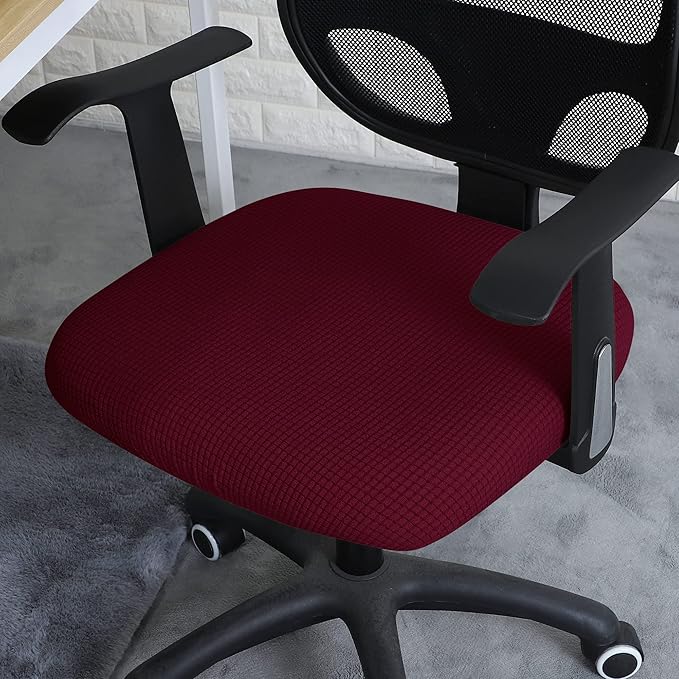 FORCHEER Office Desk Chair Seat Cover 18inch 1 Piece Water Resistant Stretch Computer Chair Seat Cushion Slipcover Washable-Burgandy