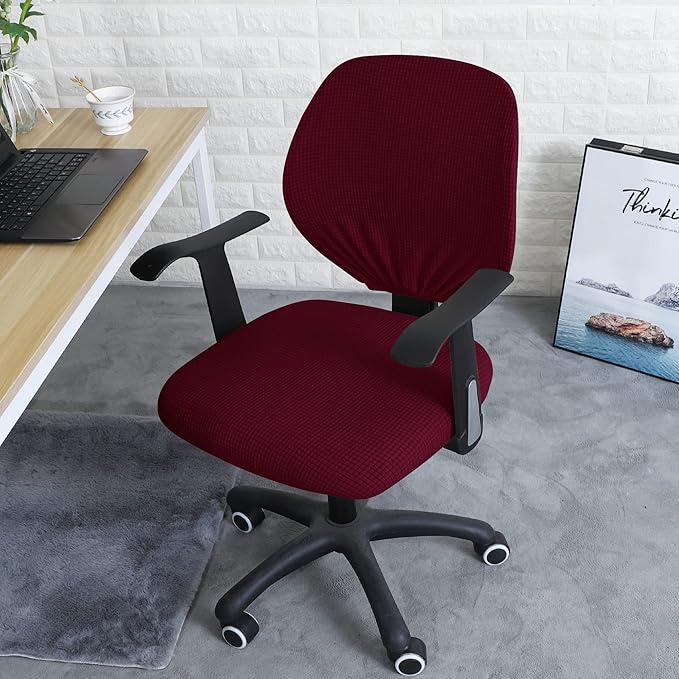 FORCHEER Desk Chair Back and Seat Cover 2 Pieces Wine-red Jacquard Stretch Split Office Chair Covers Water Resistant Washable