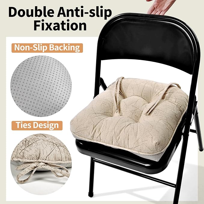 Marble Pattern 3" Chair Cushion for Dining Chair, Filling Bite-Size Memory Foam U-Shaped Seat Cushions for Kitchen Chairs, Non-Slip Indoor Chair Pad with Ties, Set of 4, Yellow