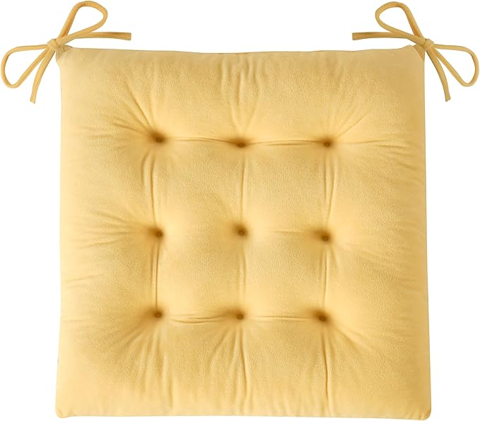 OVOV 1 Pack Chair Cushions for Dining Chairs Soft Seat Cushions for Kitchen Desk Chairs Square Chair Pads with Ties (15.5"x15.5" Pastel Yellow)
