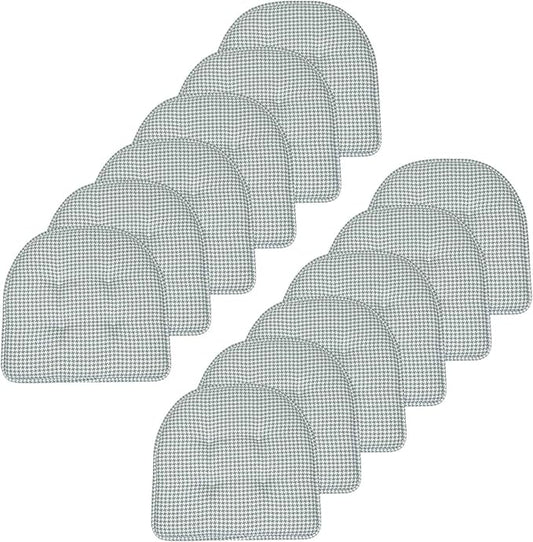 Sweet Home Collection Chair Cushion Memory Foam Pads Tufted Slip Non Skid Rubber Back U-Shaped 17" x 16" Seat Cover, 12 Count (Pack of 1), Houndsooth Pistachio