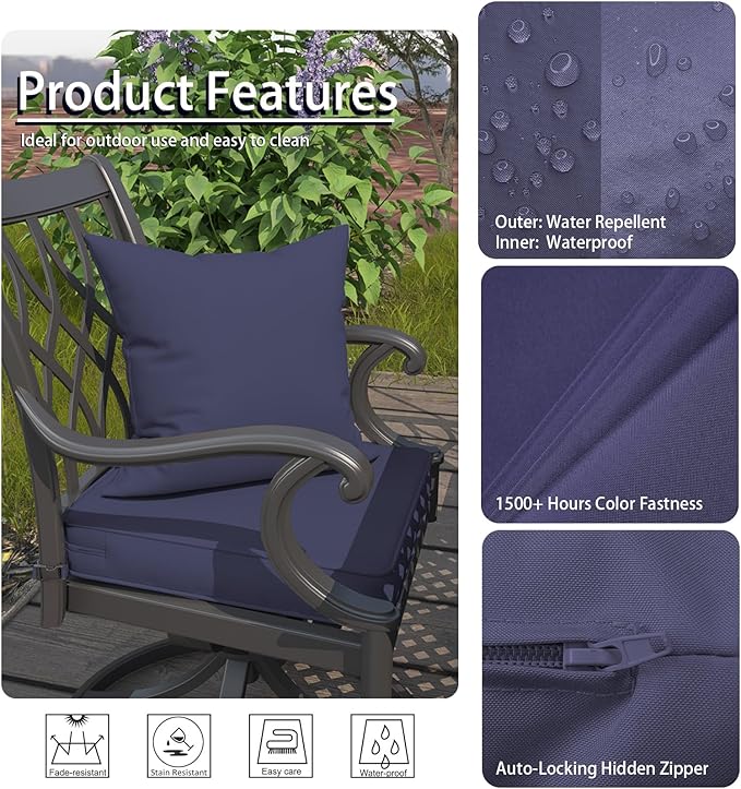 2 Pack Outdoor Decorative Pillow Covers Waterproof for Patio Garden Porch Poolside Sofa Chair Cushions, 18x18 Inch, Navy