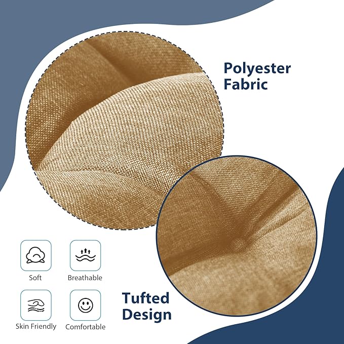IASEAHK Chair Cushions for Dining Chairs, Seat Cushions for Kitchen Chairs, Indoor Seat Cushions with Ties, Tufted Foam Chair Pads, Non Slip Chair Cushions Set of 6, 15.5" x 15.5" x 4", Khaki
