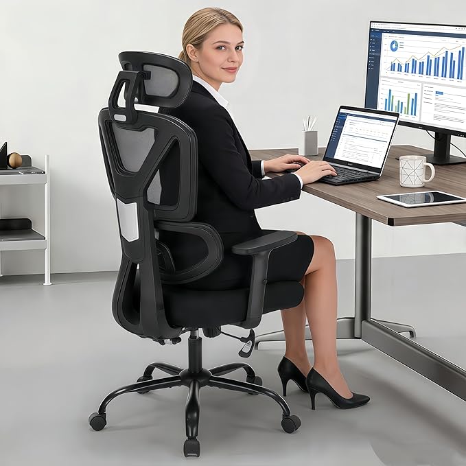 Ergonomic Office Chair, Ergonomic Desk Chair with Adjustable Height, Lumbar Support, High Back Mesh Home Computer Chair with Adjustable Armrests, Task Chairs for Home Office - 350lb Executive Chairs