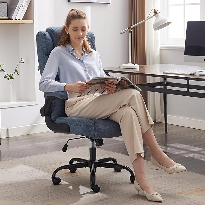 High Back Fabric Office Chair, Ergonomic Computer Desk Chair with Adjustable Headrest & Flip-up Armrests, 120° Tilt Rock Function, 400 lbs Weight Capacity for Home Office & Lumbar Support