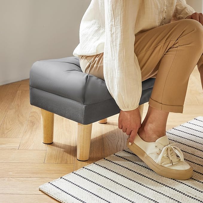 YMYNY Small Footstool Ottoman, Faux Leather Footrest with Sponge Padded Seat, Step Stool for Sofa, Bedroom, Living Room, Entryway, Change Shoes Stool 15.75" D × 11.42" W×12.6" H Dark Grey UHBD040BG