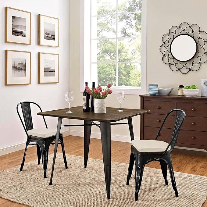 BUYUE Friendly Woven Fabric 14x14 Magnetic Cushions for Metal Chair Set of 4, Enhanced Anti-Slip Seat Pads for Dining Kitchen Café Stackable Chairs (U-Shape, Beige, 4 Counts)