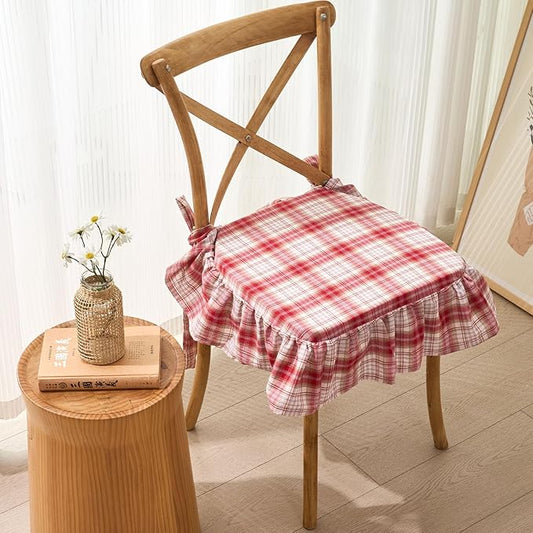 vctops Plaid Cotton Chair Cushion for Kitchen Dining Room Chairs Farmhouse Scottish Tartan Thin Thin Seat Cushion Soft Foam Non Slip Chair Pad with Removable Cover (Red,16"x16")