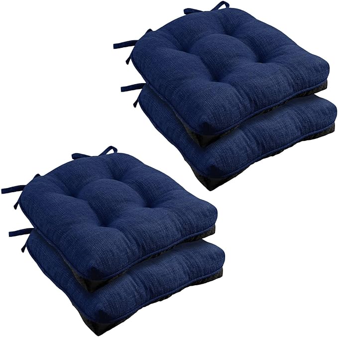 Wellsin Chair Cushions for Dining Chairs, Non-Slip Kitchen Chair Pads with Ties, Tufted Shredded Foam Kitchen Chair Cushions Set of 4, 15.5" X 15.5", Royal Blue