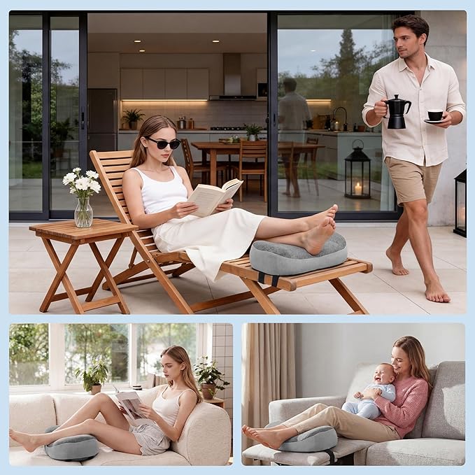 ROYALAY Ergonomic Recliner Leg Rest Cushion with 2 Adjustable Straps, Half-Covered Foot Pillow for Recliner, Memory Foam High Chair Foot Rest for Office