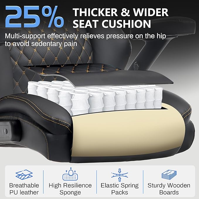 Big and Tall Office Chair 750lbs, Executive Office Chair with Adjustable Headrest&Lumbar Airbag Support, PU Leather High Back Heavy Duty Chair 5D Flip Arms, Ergonomic Thick Spring Cushion, All Black