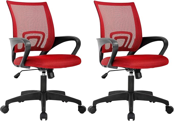PayLessHere Home Office Desk Computer Chair - Adjustable Ergonomic With Lumbar Support, Armrest, High Density Mesh, 360 Degree Swivel for Adults (Pack of 2, Red)