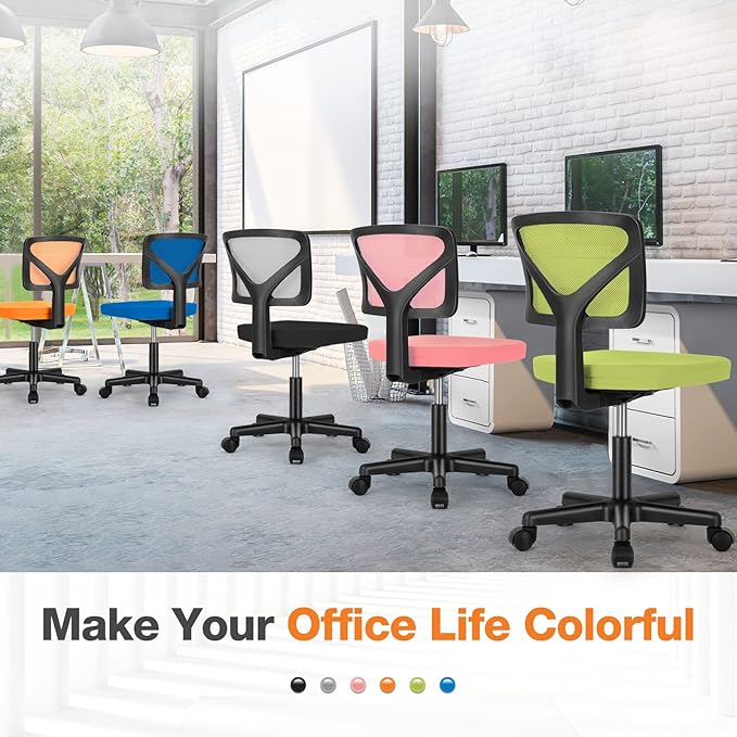 Sweetcrispy Small Office Chair, Ergonomic Low-Back Mesh Rolling Work Swivel Chairs with Wheels, Armless Comfortable Seat Lumbar Support for Home, Bedroom, Study, Student, Adults,Classic Orange