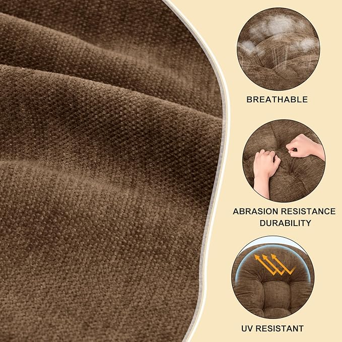 Rocking Chair Cushion - Chenille Fabric, High-Density Sponge, Durable Comfort Non-Slip Bottom Tufted Seat Pads with Ties, Chenille︱Brown, 44x19x4 inch