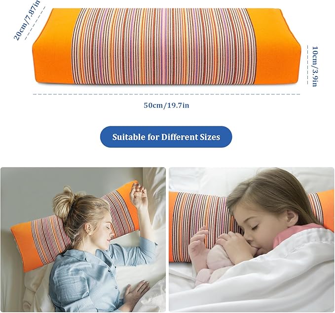 Adjustable Buckwheat Hull Pillow for Neck Pain Relief (21x8x4in) Natural Cooling Cervical Support Bed Pillow for Side & Back Sleepers with Night Sweats (Orange)