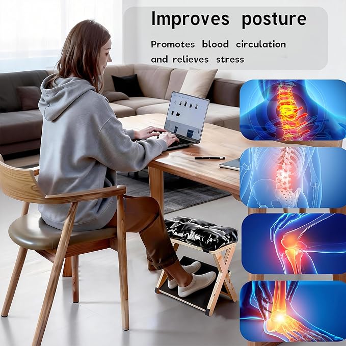 Adjustable Foot Rest for Under Desk at Work – 4 Height Levels Wooden Ergonomic Footstool Base Foot & Leg Rest for Office,Gaming,Home (Large)