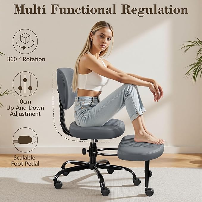 AtHope Ergonomic Cross Legged Office Chair with Wheels - Adjustable Height for Meditation, ADHD Desk & Yoga - Wide Criss Cross Design with Lumbar Support, Kneeling Chair - Dark Gray