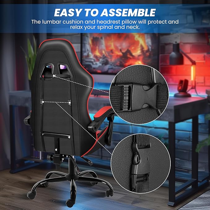 Gaming Chair, Ergonomic Computer Chair with Footrest and Lumbar Support, 90°–155° Reclining Backrest, Height Adjustable 360° Swivel Office Desk Chair for Adults and Kids