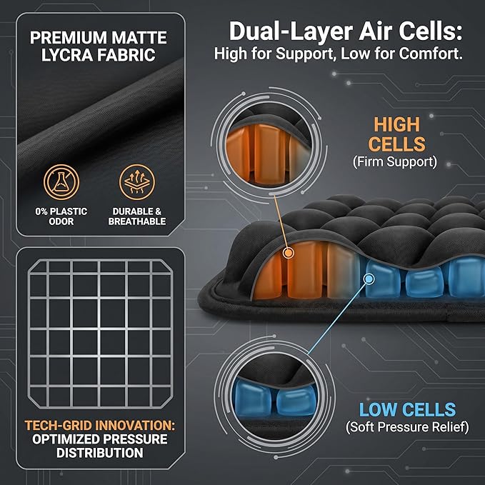 Inflatable Seat Cushion, U-Shaped Coccyx Cushion for Office Chair, Car & Wheelchair, Ergonomic Pressure Relief for Tailbone & Sciatica, Adjustable Firmness, Non-Slip Seat Pad for Long Sitting