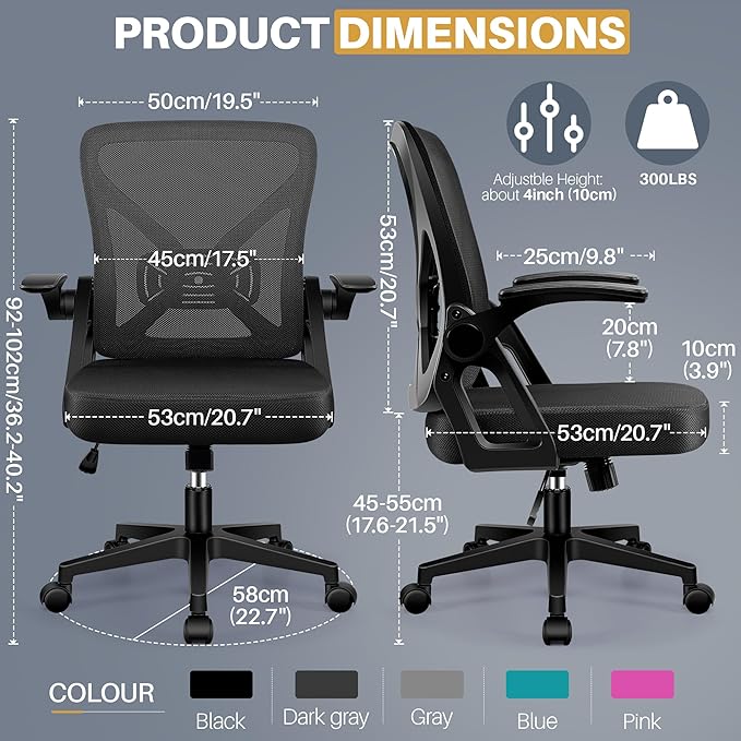 FelixKing Office Chair - Ergonomic Desk Chair Breathable Mesh Task with Wheels and Lumbar Support Home Desk Office Chairs with Flip up Armrest Rolling Swivel for Home Computer Black Pack of 2