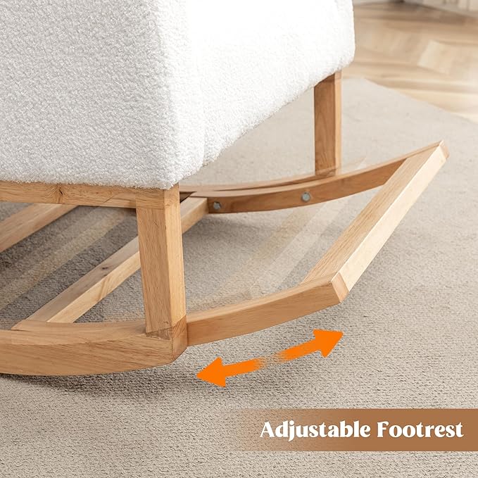 HCHAIRH Rocking Chair Nursery, Nursing Rocking Chairs for Mom Nursery, Comfy Wingback Glider Rocking Armchair with Foot Rest and Side Pocket for Nursery Living Room Bedroom, Teddy White