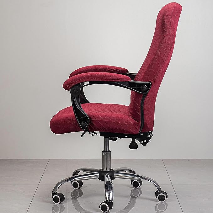 Melaluxe Office Chair Cover with Armrest Covers， Universal Stretch Desk Chair Cover, Computer Chair Slipcovers (Size: L) - Wine Red