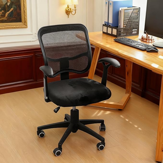 FORCHEER Office Chair Replacement Seat Cover Black Stretch Velvet Deak Chair Seat Cushion Cover 20x20inch 1 Piece Washable