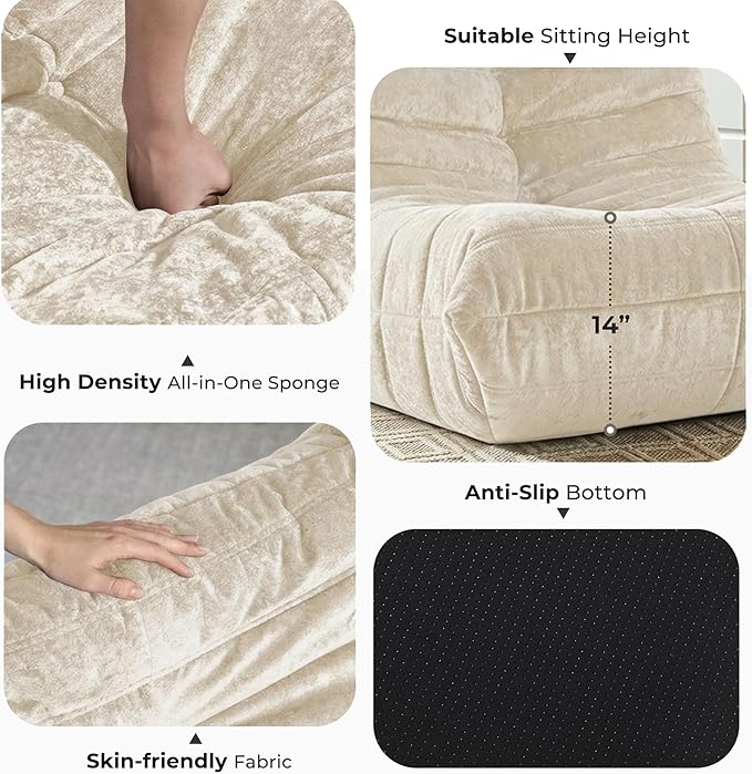 HABUTWAY Bean Bag Chair, Giant Bean Bag Chairs for Adults, Loveseat Fireside Chair, 2 Seater Lazy Bean Bag Sofa Memory Foam Couch for Living Room, Bedroom, Office (Beige)