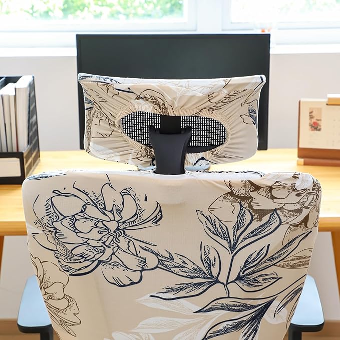 Ergonomic Office Chair Covers Set with Headrest Cover Floral 2 Pieces Stretch Desk Computer Office Chair and Headrest Slipcovers Washable