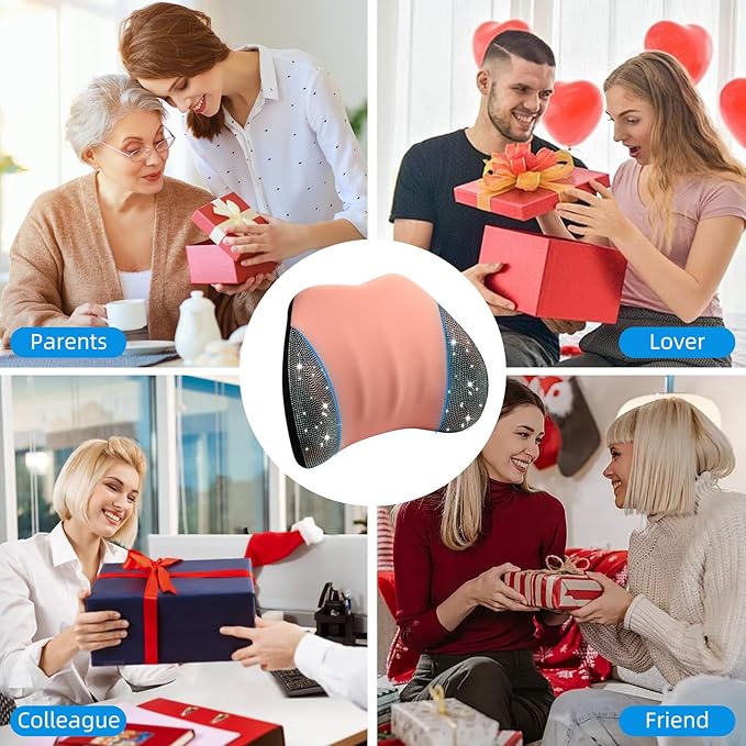 Lumbar Support Pillow with Diamond, Memory Foam Lumbar Pillow for Office Chair for Lower Back Pain Relief, Car Lumbar Support for Driving Seat, Back Support Pillow for car Chair (Pink)