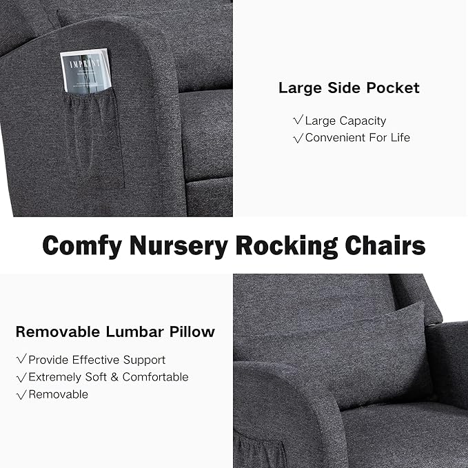 Chifee & Vingol Rocking Chair Nursery with Foot Rest & Pillow,Polyester,Dack Grey