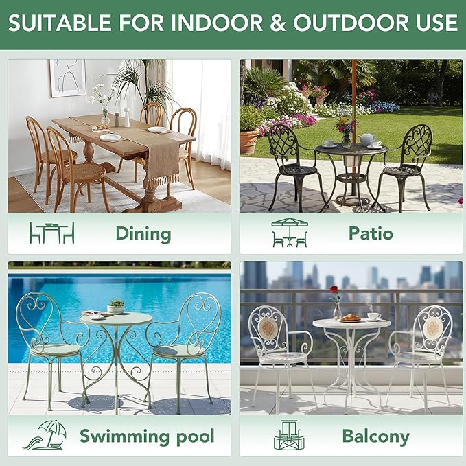Summsun Outdoor Bistro Chair Cushions Set of 2, 15" D x 3" H Round Chair Cushions Waterproof and Fade Resistant Chair Cushion Pads with Non-Slip Ties and Removable Covers for Garden, Navy Blue