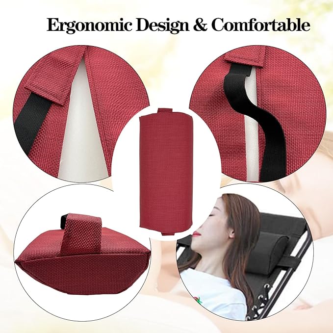 Zero Gravity Chair Set of 2 Replacement Pillow Headrest with Elastic Band, Universal Soft Removable Padded Cushion Head Pillow for Zero Gravity Lounge Chair, Folding Patio Lawn Recliner Chair, Red