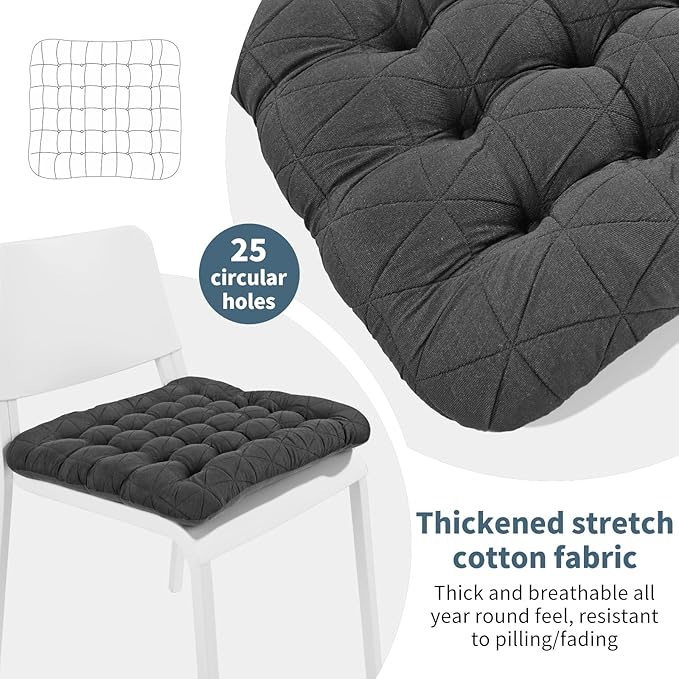 BUYUE Good Support Office Chair Cushion, Luxury Jacquard with Anti-Skid Silicone Seat Cushion Padded for Computer Desk Kitchen Chair (1 Count, Dark Grey)
