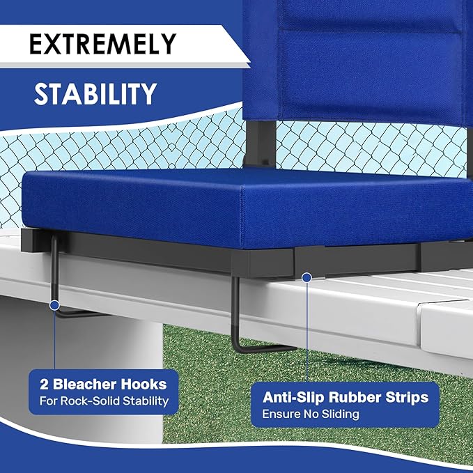 Stadium Seats with Back Support,Bleacher Chairs with Cushion, Portable Folding Stadium Chair with Removable Cushion and Large Pocket for School Events Sports Game(Blue)
