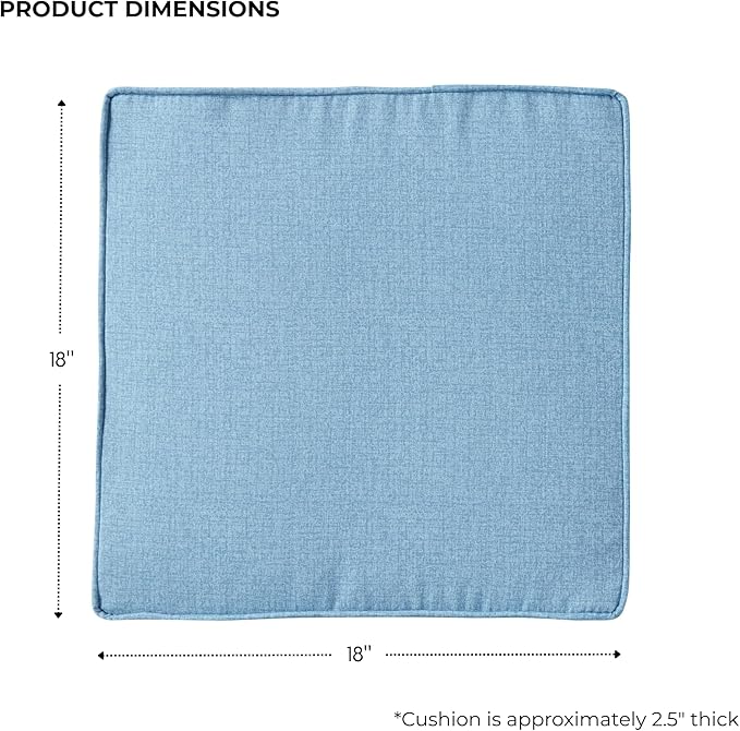 Outdoor 18 inch Square Patio Dining Chair Pads – Comfortable Fiber-Filled Seat Cushions with Ties, Reversible Polyester Fabric - Denim, Set of 4