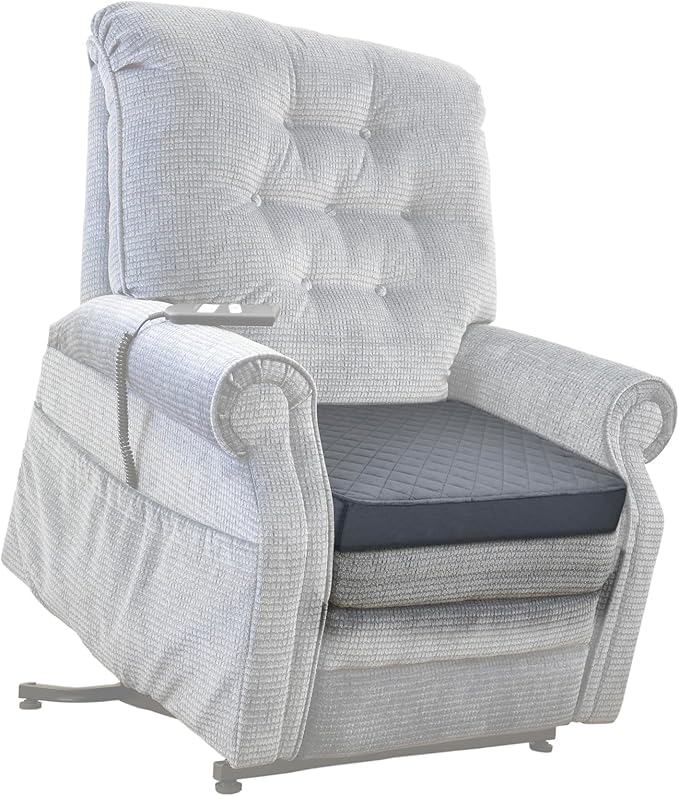 Medium-Soft 20x20x3 Memory Foam Recliner Chair Seat Cushion for Long Sitting - Armchair Pad with Washable Velvety Cover with Waterproof Layer & Non-Slip Base for Seniors & Elderly - Gray