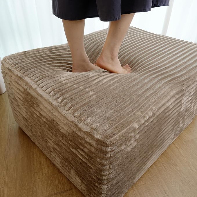 37.4" Rectangle Ottoman Foot Rest for Couch - Corduroy Upholstered Compressed Memory Foam, Cloud Ottoman for Modular Sectional, No Assembly Required, DIY Combination, Camel
