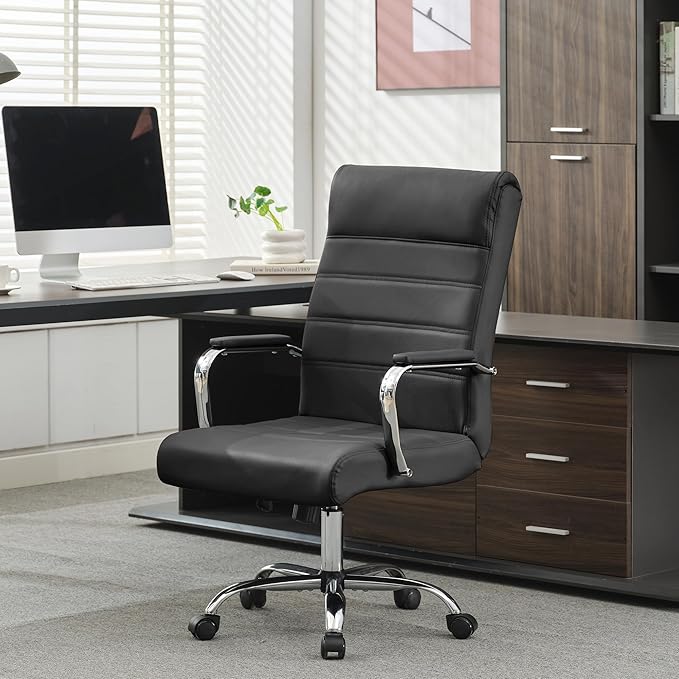 Office Desk Chair,Modern Leather Conference Room Chairs,High Back Ergonomic Home ofiice Chair,Adjustable Height Swivel Executive Computer Chair with Armrest and Padded Seat（Black）