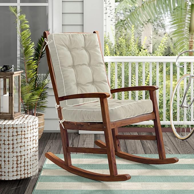 Topotdor Jumbo Rocking Chair Cushions Indoor, Tufted Rocking Chair Seat Cushion for Patio Furniture, Water Resistant Rocking Chair Pads with Ties for Nursery Balcony Chair, Hazel