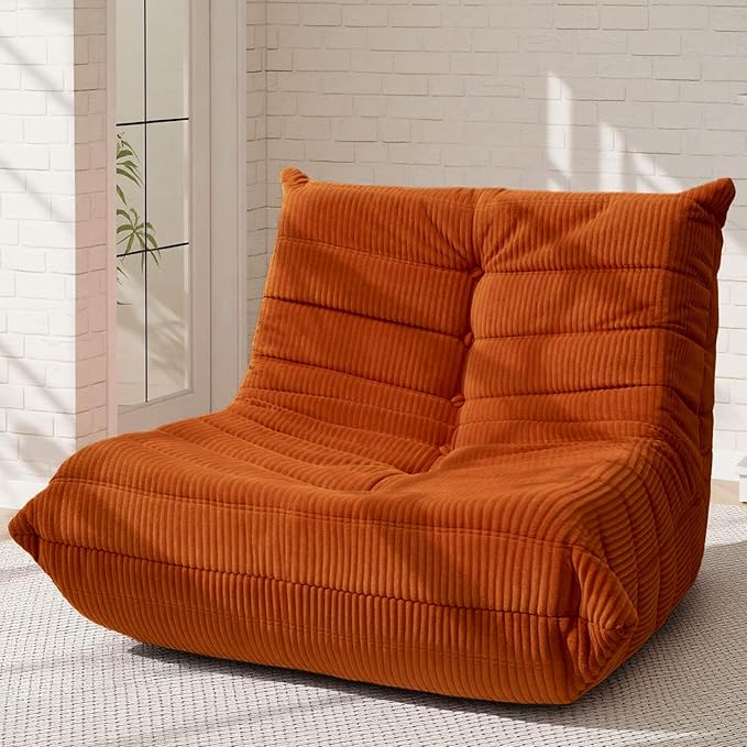 Trenda Bean Bag Chairs for Adults - Comfy High-Density Foam Fireside Chair, Adult Size, Soft Corduroy Cover Beanbag Couch, Versatile for Living Room, Bedroom, Dorm, Reading & Gaming (Orange)